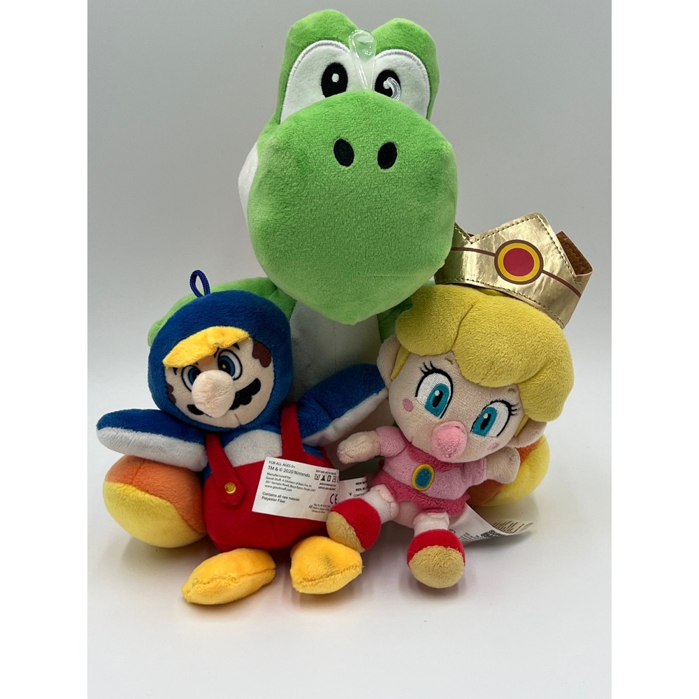 Nintendo Super Mario Plush Lot Yoshi Penguin Mario Baby Peach Stuffed Toys 3pc